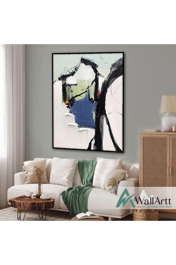 Petrol Blue Black Abstract 3d Heavy Textured Partial Oil Painting